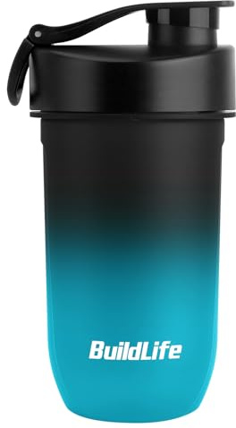 BuildLife Botella mezcladora, botella de agua Tritan de 600 ml, taza de batidos con colador para suplemento de proteína en polvo, batido de batidos, mezcla silenciosa, apta para lavavajillas (negro y