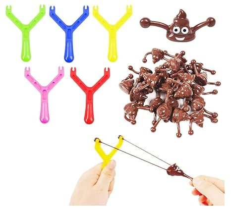 Wcawnlt Poo Slingshot Toy Set Cack Spring Spring Prank Juguetes Fake Poop Slingshot de material TPR, divertido artículo de broma para fiestas, cumpleaños, Halloween, niños y adultos