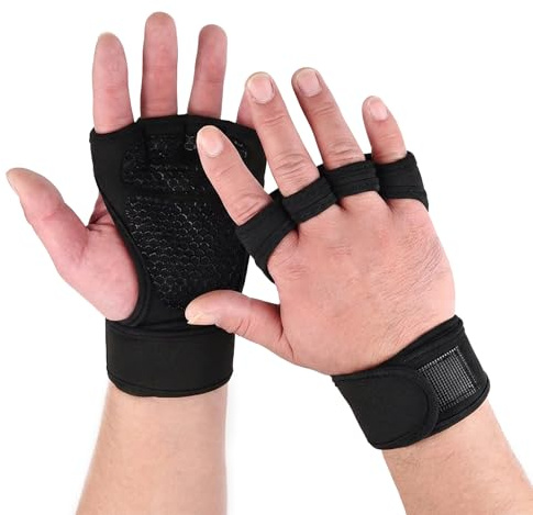ZUWIJEQ Guanti da Allenamento Aperti, Guanti Palestra Uomo Donna, Guanti da Traspiranti e Antiscivolo, Guanti da Palestra,Guanti con Polsiere, per Sollevamento Pesi, Bodybuilding,Palestra, Allenamento