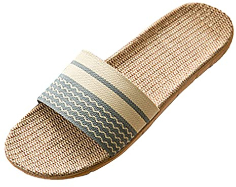 Generiska herr linne sliders, pantoletter män sommar lätta tofflor öppna tår hus tofflor platta espadriller eleganta halmsandaler lätta badtofflor mjuka linneskor