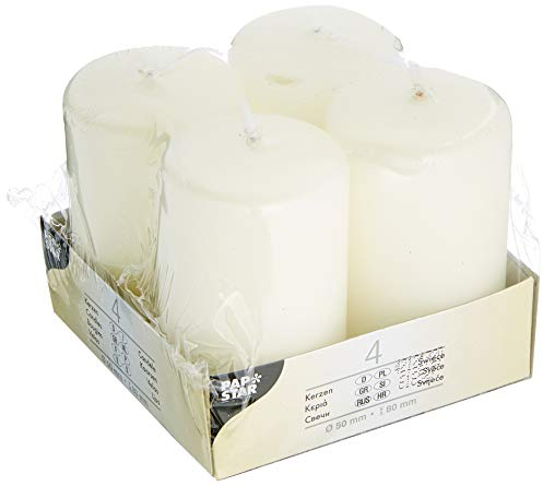 4 Stumpenkerzen Ø 50 mm · 80 mm elfenbein Ivory mit Flachkopf