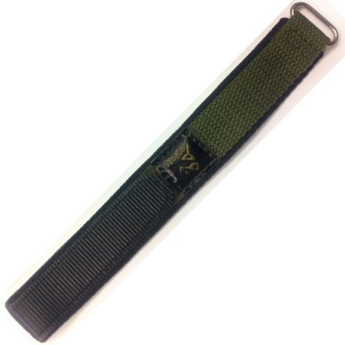 Sports Hook & Loop w/Strap and Ring Ends Watch Strap for Gents and Ladies Watch 14mm and 20mm (Olive Green, 14mm)