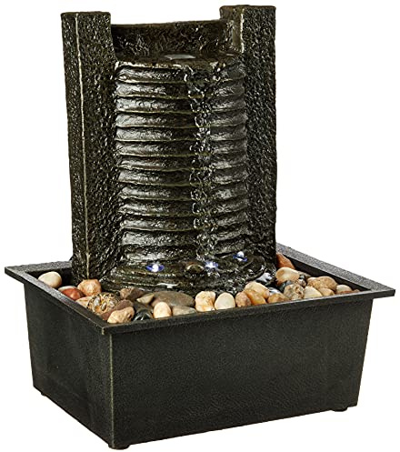 Indoor Fountain with LED Lights – Lighted Tabletop Water Feature with Stone Wall and Soothing Sound – Zen Décor for Home or Office by Pure Garden