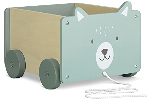 Navaris Cesta Portagiochi Bambini con Ruote - Contenitore Porta Giocattoli in Legno MDF - Toys Box Rettangolare Giochi Bimbi 5,5l - Design Orso Polare