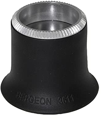 Bergeon 3611-N-1.5 Lupe, Vergrößerung 6,7X, ergonomisch, modern, Weichgummi, Schwarz, mit verschraubtem Aluminium-Ring