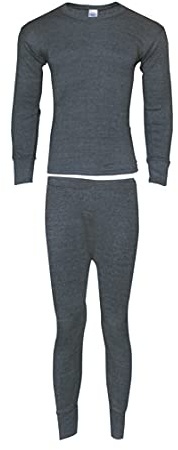 Heat Stoke®️ Men's Thermal Long Sleeves T-Shirt Long Johns Trouser Warm Base layer Black Charcoal S,M,L,XL,XXL (SINGAL SET CHARCOAL, L)
