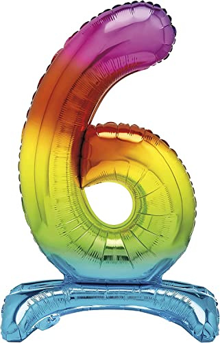 Unique Rainbow Standing Number 6 Foil Balloon 30, Packaged