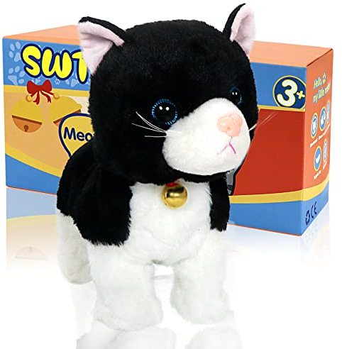 Jouet en Peluche électronique interactif - Mise à niveau avec les yeux lumineux LED Contrôle du son animé Animal de compagnie électronique, Robot Chat Chaton Jouets Cadeaux pour garçons et filles