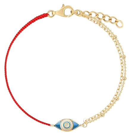 KARMA AND LUCK Braccialetto regolabile con cordino rosso, ciondolo da donna 18 carati, fatto a mano a Bali per fortuna e successo, One Size, Ottone, Non pietra preziosa