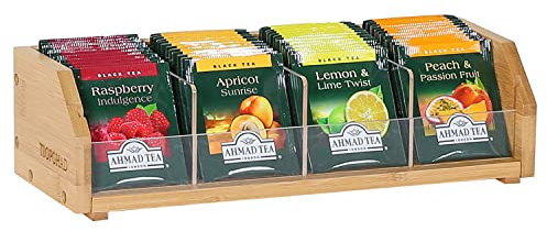 TIOPGHAD Small Bamboo Tea Bag holder, Wood countertop tea organizer basket Storage Box tea packets organizer tea packets Caddy Rack Tea Bags Containers for Drawers Kitchen Cabinet Office