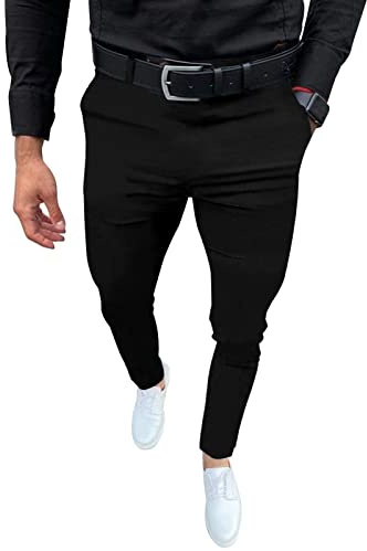 Percle Mens Slim Fit Dress Pants Casual Business Skinny Stretch Suit Pants Golf Pants Black