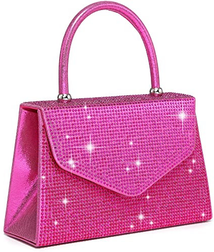 Dasein Women's Evening Bag Party Clutches Wedding Purses Cocktail Prom Handbags with Frosted Glittering (Rhinestone-fuchsia)