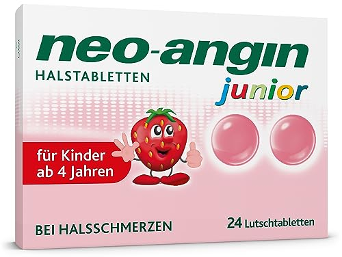 neo-angin junior Halstabletten mit leckerem Erdbeergeschmack | lindern Halsschmerzen & beruhigen die gereizte Schleimhaut | für Kinder ab 4 Jahren | mit Isländisch Moos | 24 Lutschtabletten