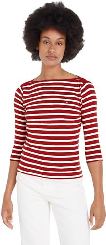 Tommy Hilfiger Damen Langarmshirt Slim U-Boot-Ausschnitt, Mehrfarbig (Breton STP/Dark Magma/Ecru), XS