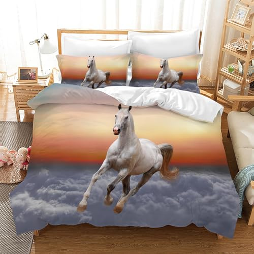 Leleyouzer Set di biancheria da letto per bambini, motivo cavallo con stampa 3D, morbido e confortevole copripiumino in microfibra (M4, 220 x 240 cm)
