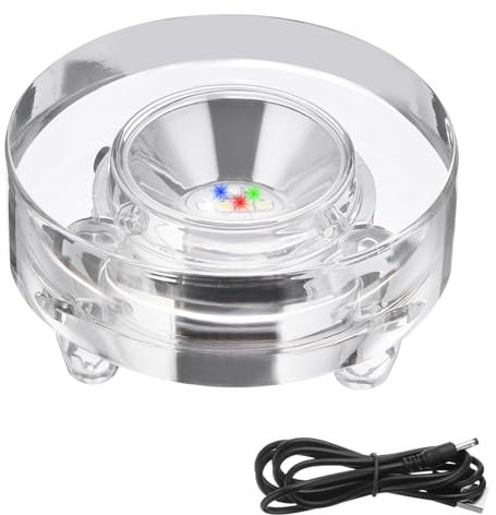 PATIKIL Crystal LED Light Base, 2.99 Dia Round Base 7 Color Lights Display Pedestals Changing Wired Base Top Flat Stand for 3D Glass, Stones, Art Craft