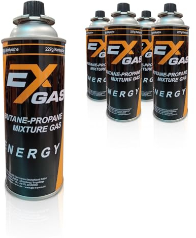 Gazcamp EXGAS, Gaskartusche, Gaskartuschen, Butan, MSF-1a Bajonett Ventil, 227g, Gaskocher, Campingkocher, Unkrautbrenner, Universaldruckgasdose, Camping, BBQ, Heimwerken, DIY (4 Kartuschen)