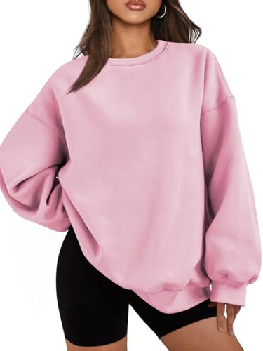 Famulily Ladies Plus Size Sweatshirt Basic Drop Shoulder Long Workout Sweaters Fall Winter Comfy Casual Tops Pink L