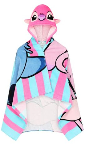 Disney Lilo and Stitch - Toalla con capucha para niños, poncho de punto y ángel, toalla de baño grande para niños