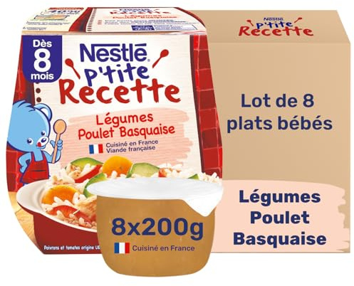 Nestlé Bébé P'tite Recette Poulet Basquaise - Plat complet dès 15 mois - 2 x 200g (Lot de 3)