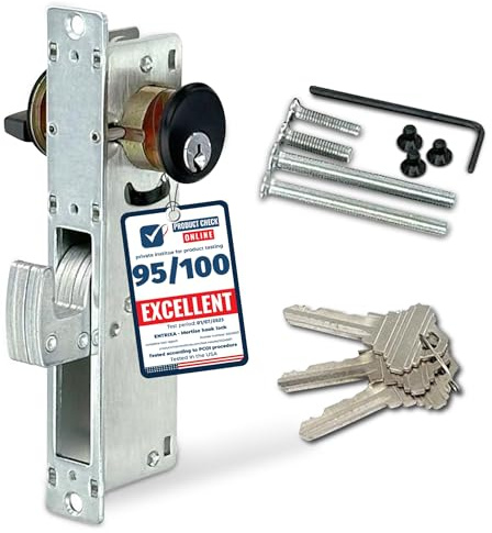 Premium Storefront Mortise Hook Lock for Front Door Cylinder Combo top Interior Sliding deadbolt Key Commercial Locks for Doors Adams rite Aluminum Store Grade Door Entry cam lockset (1-1/8 Backset)