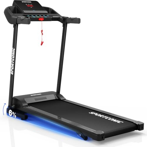 Sportconic Löpband för Hemmet 1–12km/h | Walking Pad | Hopfällbart Löpband med Lutning | Inkl. LED-display och Fjärrkontroll (Exklusive skyddsmatta, 1-12 km/h (T140))