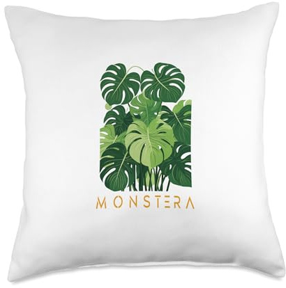 Hand Drawn Monstera in Colour Window Leaf Plant Natural Throw Pillow