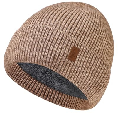 MAOWINTY Winter Beanie for Men Women, Cuffed Knitted Fleece Lined Unisex Soft Warm Running Cycling Ski Hat Stocking Beanies Skull Cap (Khaki)