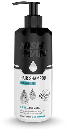 NISHMAN Shampoo Per Capelli – Anti Hairloss 480ml – Cura Rinforzante & Nutriente Del Cuoio Capelluto – Shampoo Addensante Per Uomini & Donne – Riduce La Caduta, Stimola La Ricrescita