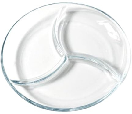 MOTHNUR Plato de Vidrio Dividido para Microondas con Compartimentos Bandeja Transparente para Aperitivos y Porciones Recipiente Práctico para Snacks y Frutas Pequeño