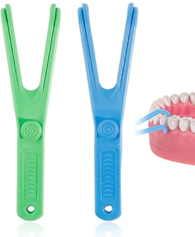 ZAKTUS 2 Piezas Soporte para Hilo Dental, Floss Pick, Portahilo Dental, Interdental, Higiene Bucal, Limpieza Dental, Productos Dentales, Perfecto para Familias, Hoteles y Viajes (azul y verde)