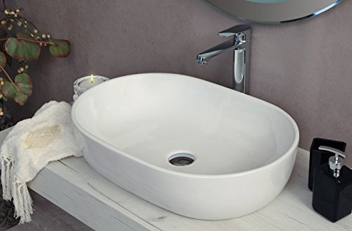 Yellowshop - Lavabo Da Appoggio Cm 60 x 42 Bacinella Lavandino Lavello In Ceramica Bianco Sanitari Bagno Design Moderno Modello Opera