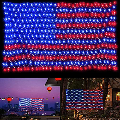 MINIAO American Flag Lights, 420 Super Bright Lighted American Flag Net Light Waterproof US Flags String Light for Independence Day July 4th, Home,Yard, Garden Patio Yard Holiday Decoration