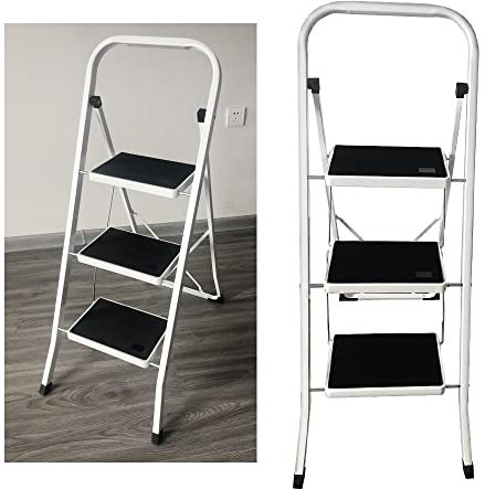 Escabeau 3 Marches, Escabeau à 3 Marches Pliant en Acier, Marchepied Echelle Pliable, Tabouret Pliant Charge Max.150Kg