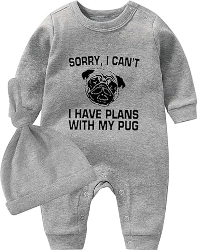 culbutomind baby tvillingar sparkdräkt body pojke flicka pappa ny jaktvän rolig baby gåvor födelse roliga babykläder, Grå med min pug, 3-6 månader