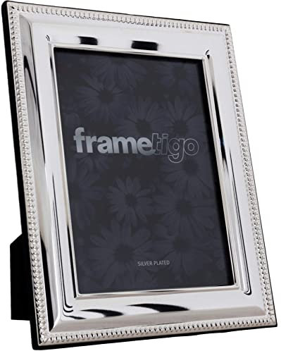 Frametigo - Silver Plated Bead Photo Frame, 8x10 (20x25cm) Photo Size - Velvet Frame Backing & Stand - Real Glass Window - Tarnish Resistant - Landscape or Portrait Orientation