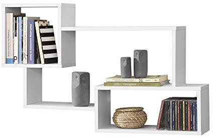 [en.casa] Mensola da Parete con 3 Scomparti Aperti Scaffale Libreria Sospesa a Muro con Ripiani Portaoggetti Espositore Pensile per Soggiorno Studio Corridoio 87x18x54 cm - Bianco