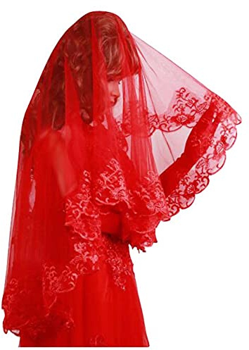 Coiffe de mariée rouge classique, voile de mariage nuptiale, casque accessoire de dentelle de mariage simple pour les femmes