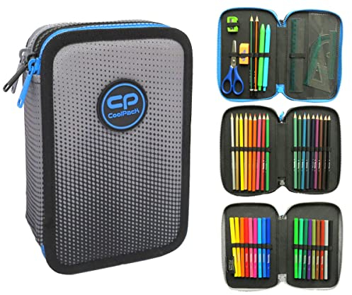 COOLPACK XXL Pencil Case 3-Compartment School Pencil Case, Triple Pencil Case, Boys, Ombre Pencil Case, 44-Piece Filled Pencil Case, 3-Tier