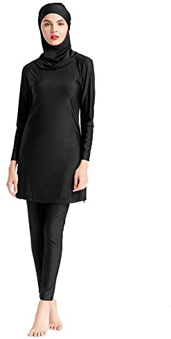 OBEEII Womens Muslim Swimsuits Full Coverage Long Sleeve Swimwear Burkini Hijab Bathing Suit Black L