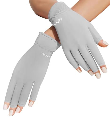 SayWow Sun Gloves UV Protection UPF 50+ for Women Fingerless for Manicure, Gel Nail Lamp, Driving, Hiking, Outdoor, Grey
