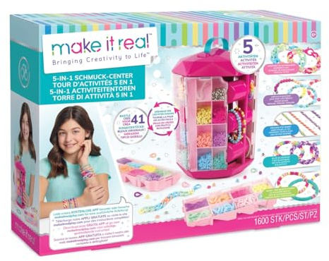 Make It Real 2901754 5-in-1 Schmuck-Center, DIY Schmuckset mit drehbarer Aufbewahrungsbox und umfangreicher Ausstattung, Armbänder selber basteln für Kinder
