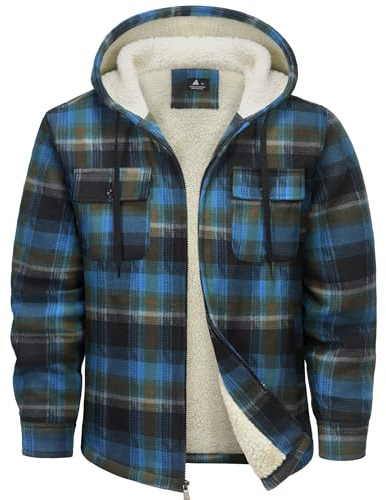 SwissWell Hombres Camisa Chaqueta Cuadros de Franela a Cuadros Gruesos Forro Felpa Casual Forrado Hombres Sudadera Capucha Chaqueta Invierno