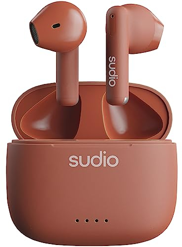 sudio A1 Sienna, Ohrhörer mit Bluetooth, Touch Control mit kompakter kabelloser Ladeschale IPX4 geschützt, geräuschdurchlässige Kopfhörer mit integriertem Mikrofon, Premium Crystal Sound