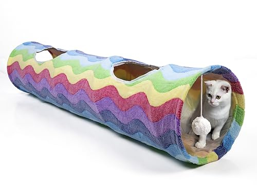 AOKUY Tunnel pliable en daim pour chat d'intérieur avec 2 trous et balle suspendue pour chat, chiot, chaton, lapin