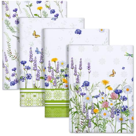 Arquiel Küchentücher Baumwolle 4 Stück, Geschirrtücher 100% Baumwolle Wildblume Küchenhandtuch Set Multi-Purpose Hochwertige Küche Trockentuch Bar Handtücher 48 x 70CM