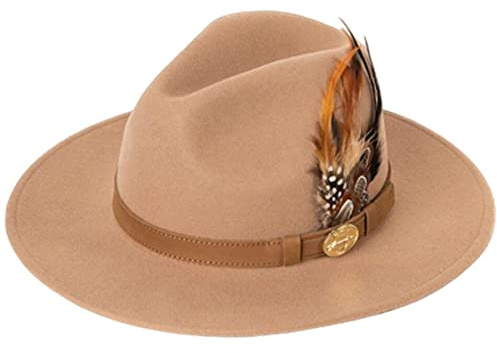ZNOR Mens Trilby Hats Womens Fedora Hat Mens Fedora Hat Adjustable Band Feather Fedora Hat For Men Trilby Hat For Men Felt Fedora Hats For women Wool Hats For Women -Beige-M