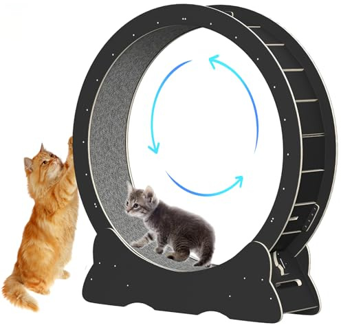Rueda de Correr para Gatos, 110cm Rueda para Gatos de Madera, Grande Rueda Ejercicios de Gatos de Interior, Súper Silencioso, Juguete para Mascotas Gatos (Negro)