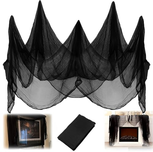 WTZWYFWJ Tela Espeluznante de Negro 200 x 800cm,Halloween Tela Araña,Gasa Negra de Halloween,Cubierta de Gasa Negra para decoración gótica,para Marcos De Ventanas,Aleros y Decoraciones De Puertas
