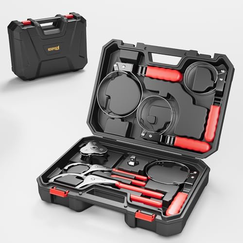 KOOPOOL Oil Filter Wrench Set, 8 Piece Adjustable Oil Filter Pliers 2-3/4 to 5-1/4, 9 & 12 Universal Oil Filter Removal Tool with 1/2 to 3/8 Adapter, Organized in Storage Case (8-Piece Set)